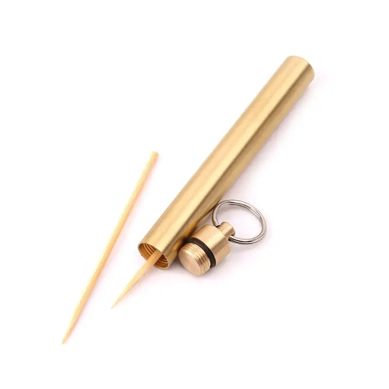 EDC Brass Toothpick Holder Waterproof Seal Bottle Portable Pill Case Container