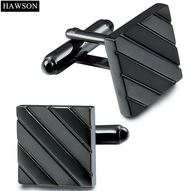 Hawson French Shirt Black Metal Cufflinks for Mens Formal Cuff link Lawyer Groom Business Jewelry Gift