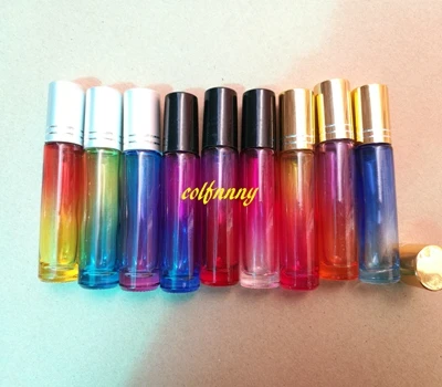 

300pcs/lot Thick 10ml Gradient color roll on Glass bottles For essential oils refillable perfum bottle deodorant containers