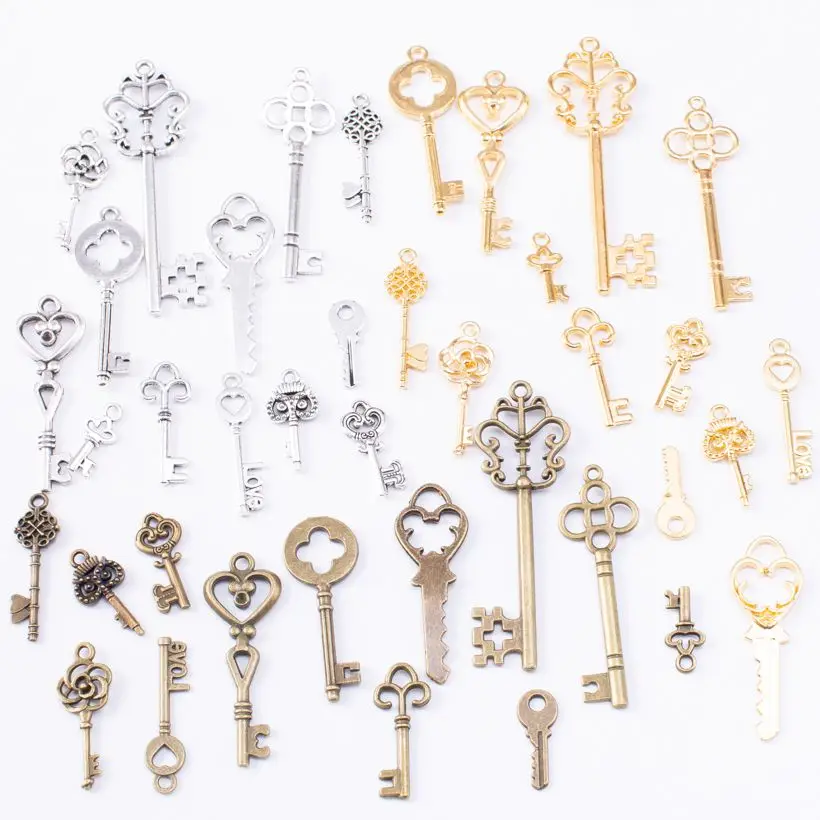 Mix 39pcs vintage charms key bronzo antico lega di zinco Fit bracciale collana risultati di gioielli in metallo fai da te 10011