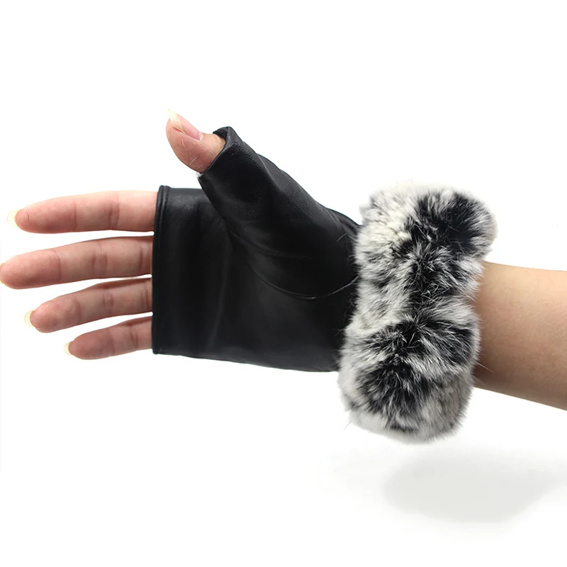 

Autumn and Winter Women's Sheepskin Gloves Finger Exposed Wrist Fox Fur Warm Real Fur Gloves 2018 New Hot Outdoor Sports Riding