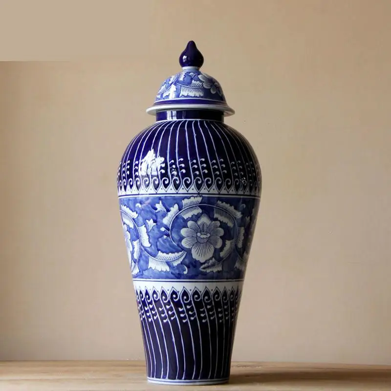 Home Furnishings Jingdezhen Ceramic temple jar vase Blue And White Porcelain Ornaments Living room ceramic decoration jar