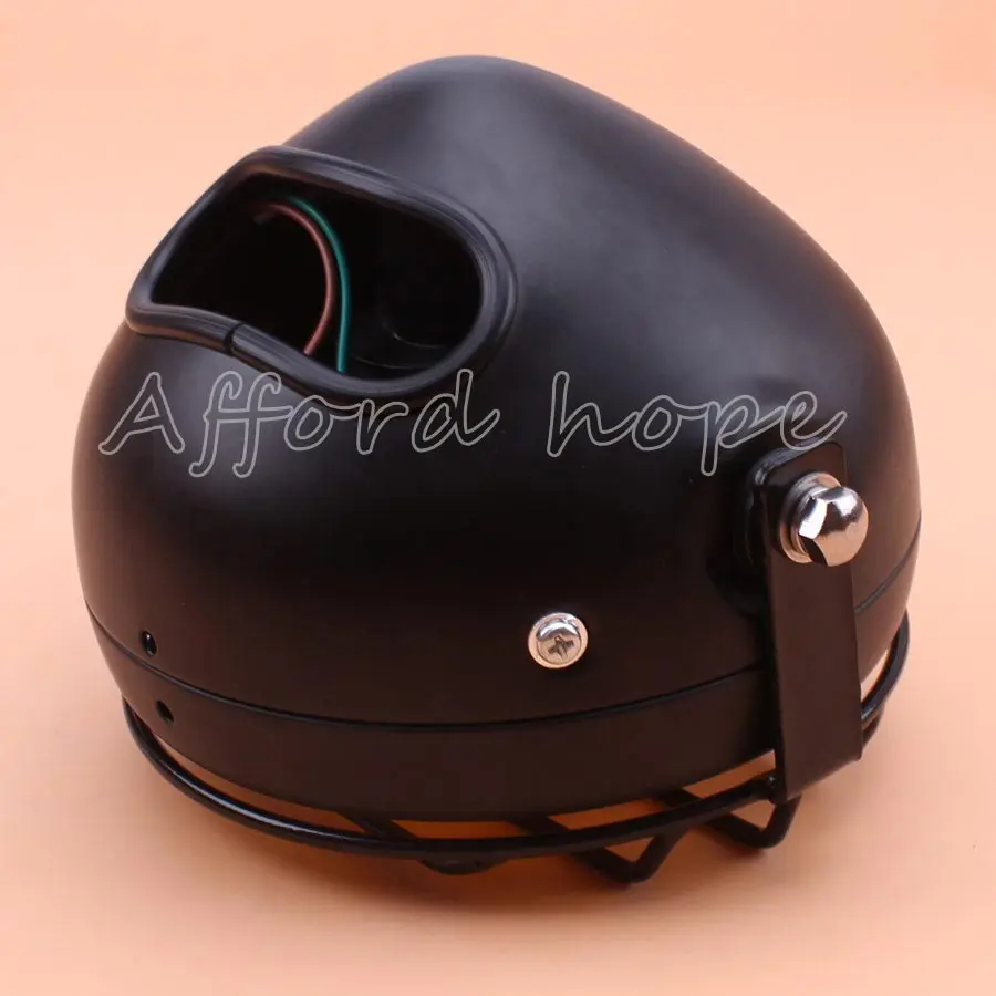 Motorcycle Black Metal Retro Grill Mask + 12V Hi/Low Bean Blub Yellow Lens Front Headlight For Honda CB100 CB125S CL GN125 CG125