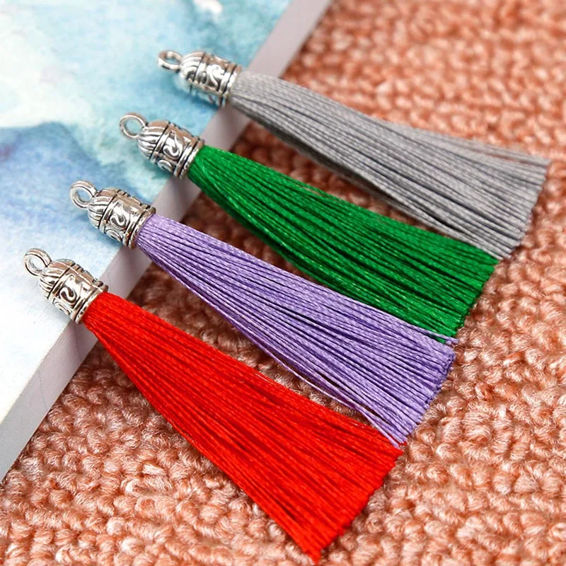 20pcs/lot 26 Colors 6cm Small Silk Tassel Cords with Metal Caps Earrings Tassel Charm Pendant Fit DIY Jewelry Making Findings