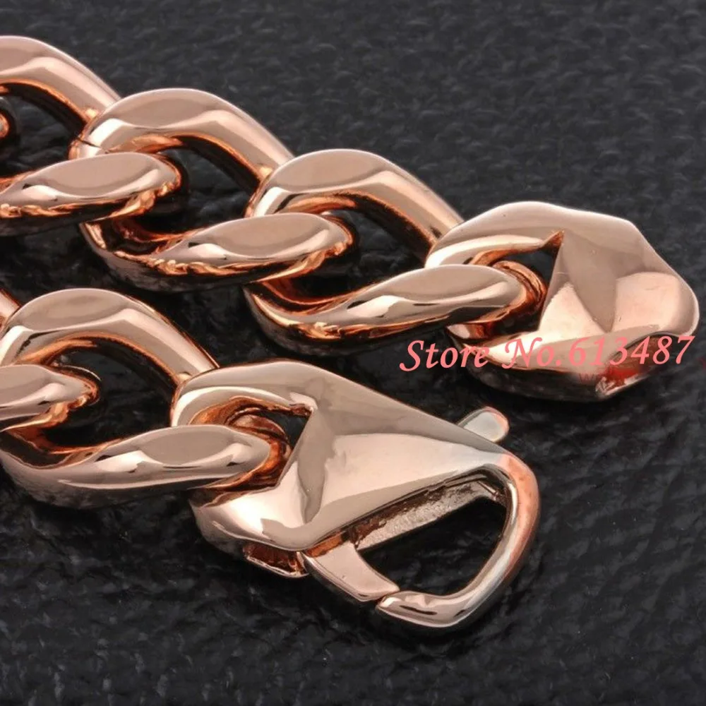 

Top Quality 15mm 316L Stainless Steel Rose Gold Cuban Curb Chain Men's Boy's Necklace Bracelet 7-40"