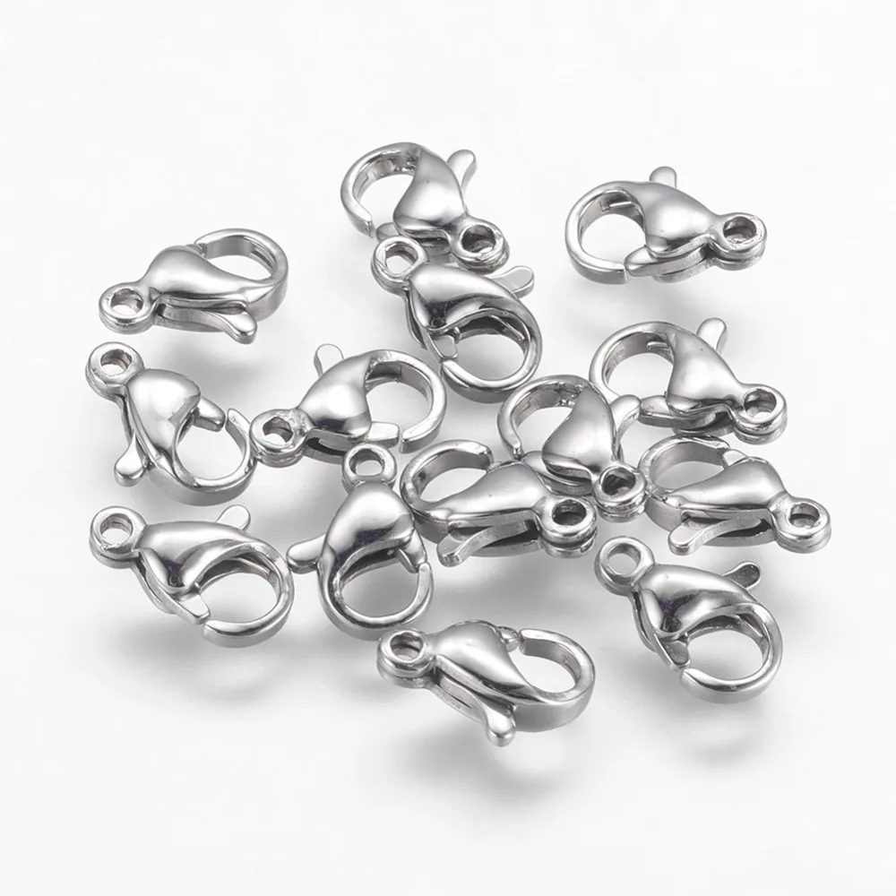 20pcs 9/10/11/12/13/15mm 304 Stainless Steel Lobster Claw Clasps Hooks for Metal DIY Jewelry Findings Accessories supplies