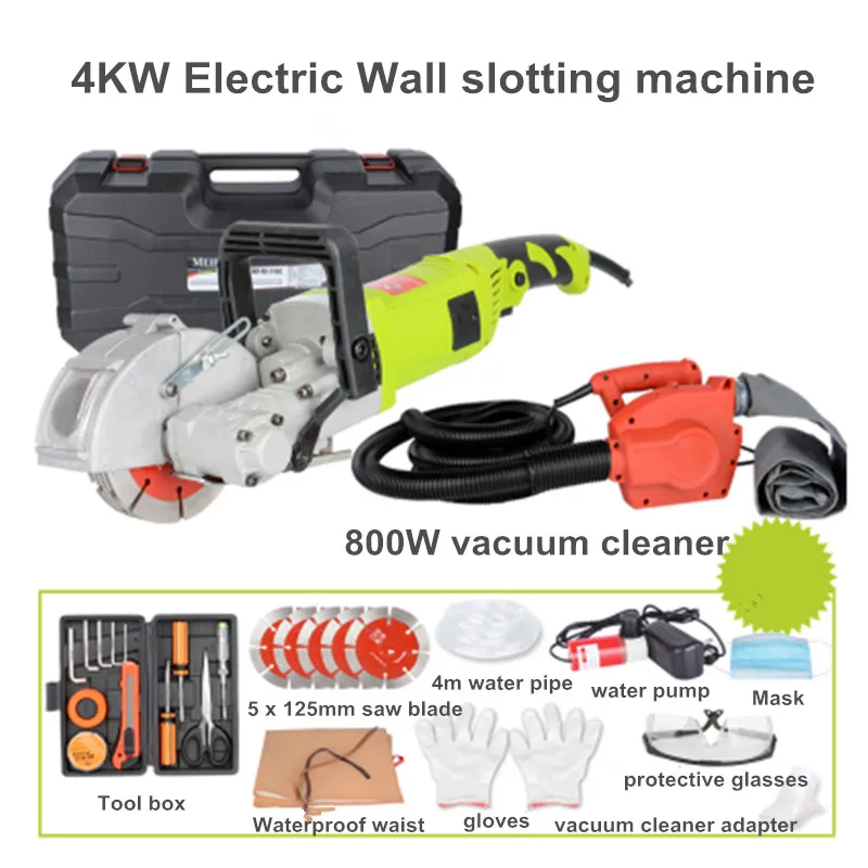 220V 4KW Electric Wall Chaser Groove Cutting Machine Wall Slotting Machine 40mm + 800W vacuum cleaner