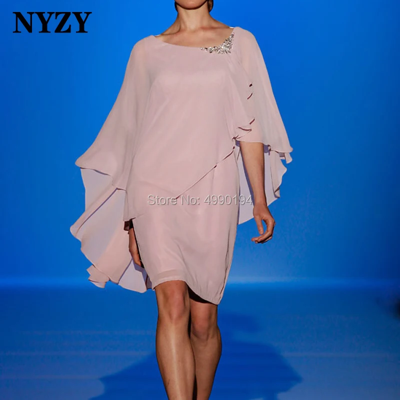 NYZY M156 Summer Chiffon Party Dress Guest Wear Cape Sleeve Short Mother of the Bride Groom Dresses abiti mamma della sposa