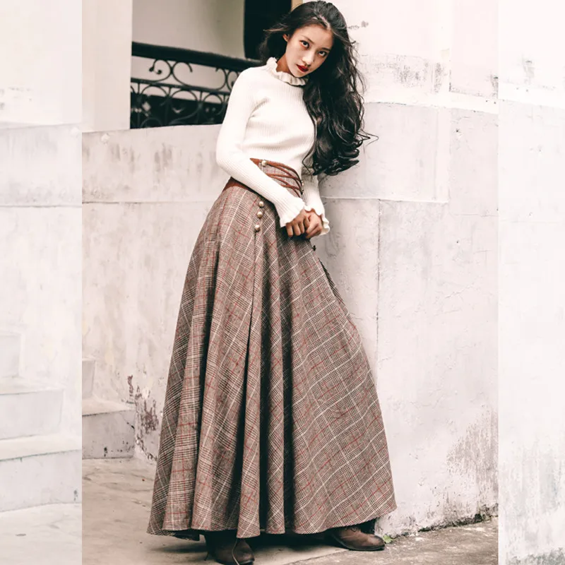 Vintage England Style Elegant Knitted Two Piece Women Sets 2 Pieces Sweater Corset Lace-up High Waisted Maxi Skirt Matching Set