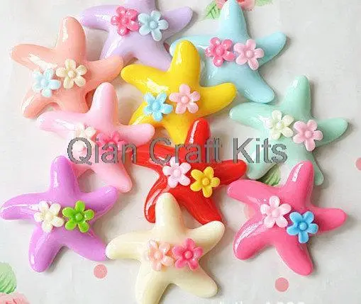 

150pcs Multicolor resin star starfish 27mm W/ little flowers DIY flatback handicraft project supply for jewelry making D25