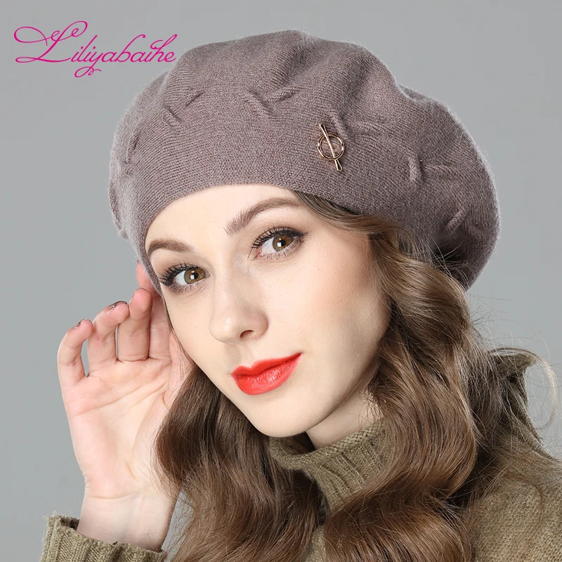 Liliyabaihe New women winter hat Wool knit berets, caps latest popular decoration solid colors fashion lady hat