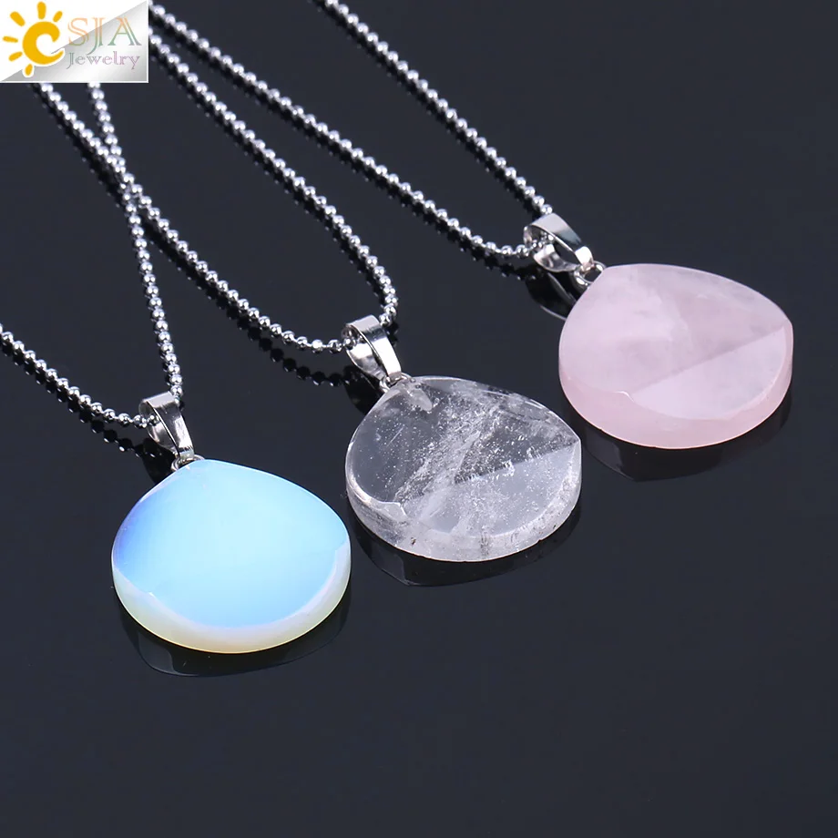 CSJA New Fashion Natural Stone Pendant Hexagonal Big Satellite Necklace Multi-faceted Quartz Crystal Bead Men Women Jewelry F186