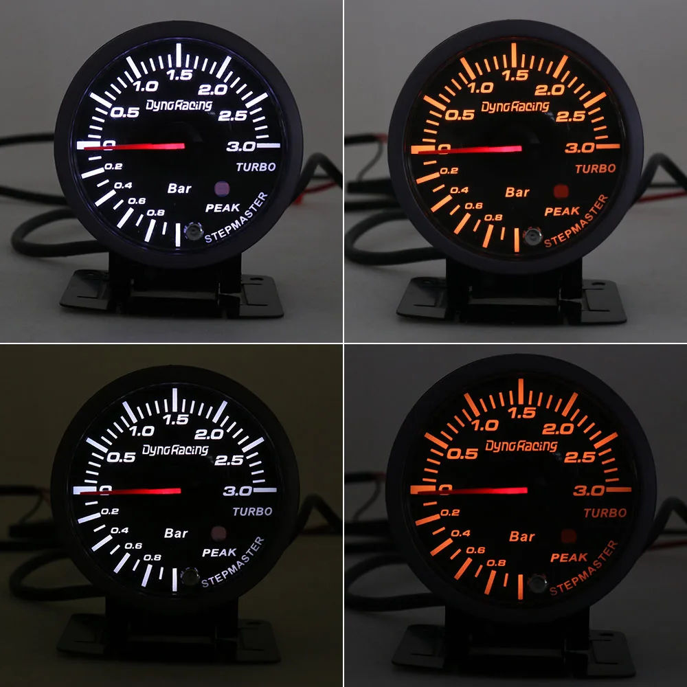 Dynoracing 60MM Black Face Car Turbo Boost gauge 3 BAR With White &Amber Lighting turbo boost meter Car Meter TT101477