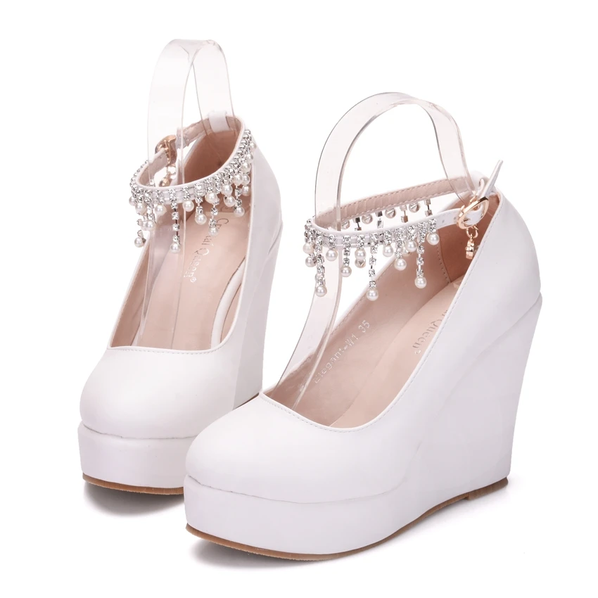 Crystal Queen Ankle Strap Platform Wedges Women Pump High Heels  Sapato Feminino Dress  Shoes