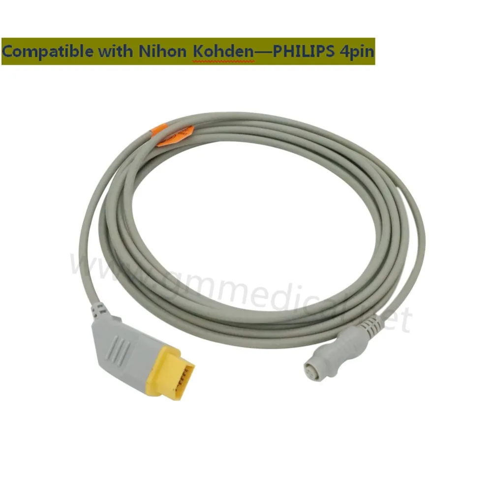 Nihon Kohden Compatible IBP/Invasive Blood Pressure Cable with PHILIPS Transducer Adapter,NK 14PIN-Round 4PIN