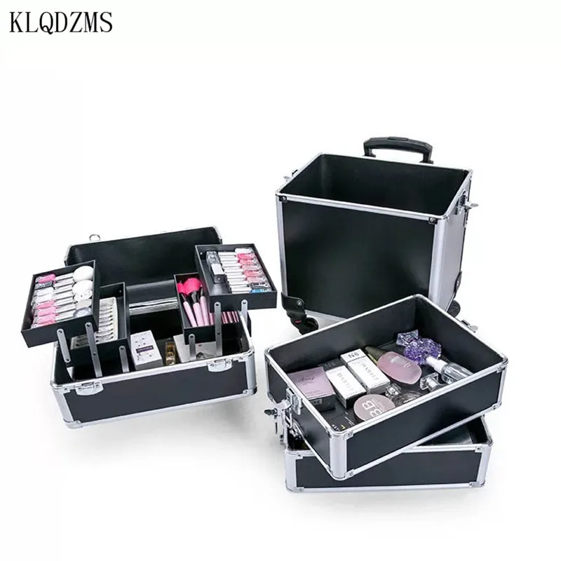 KLQDZMS High Quality Women Professional Make Up Case Trolley Cosmetic Suitcase Large Capacity Rolling Luggage On Wheels