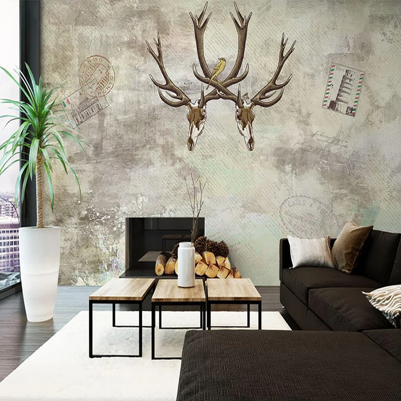 Decorative wallpaper Retro and nostalgic deer head hand-painted background