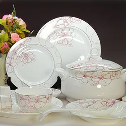 Bine China 48pcs Flower Love Dinnerware Set Ceram Tableware Set Ceramic Plates Bowls Dishes Plates Soupe Bowls Wedding Gift