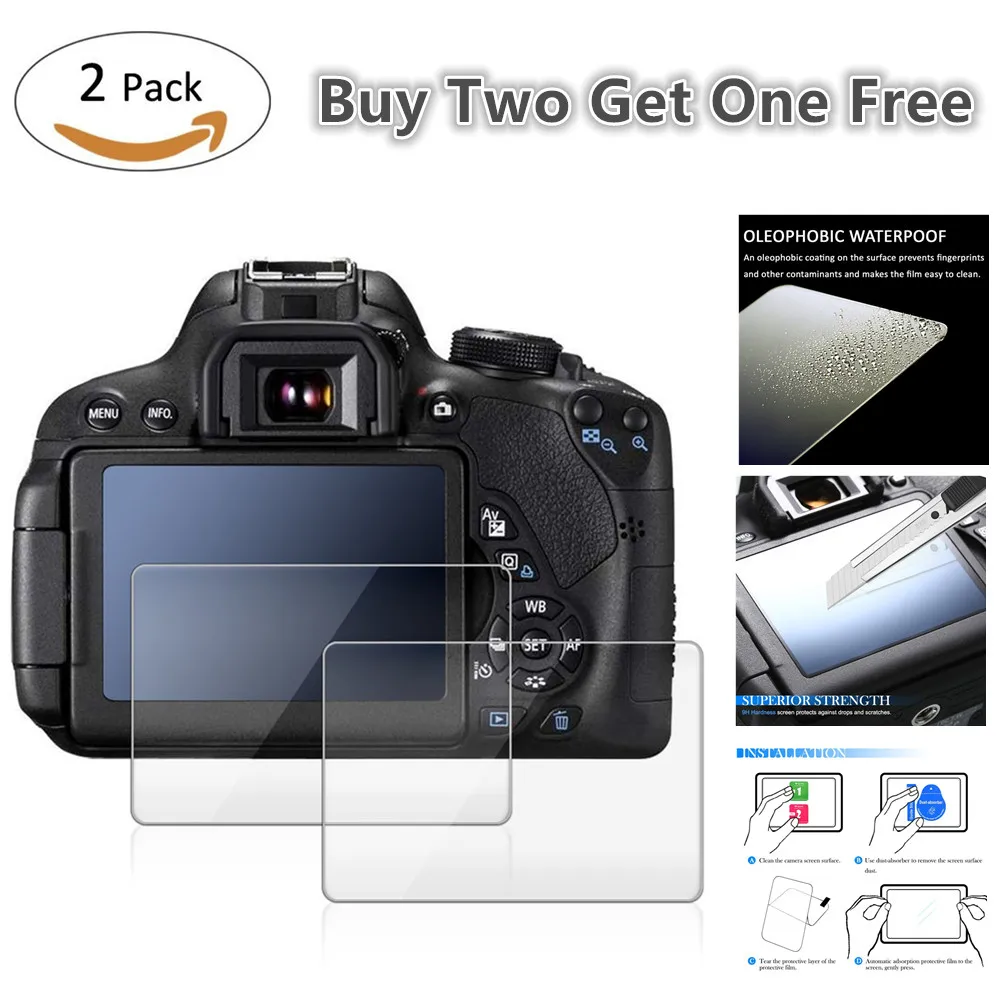 2x Glass LCD Screen Protector For Canon EOS R100 R50 R10 R8 R7 R6 R RP 250D 4000D 2000D 90D 80D 850D M50 6D Mark II T8i T7 SL3