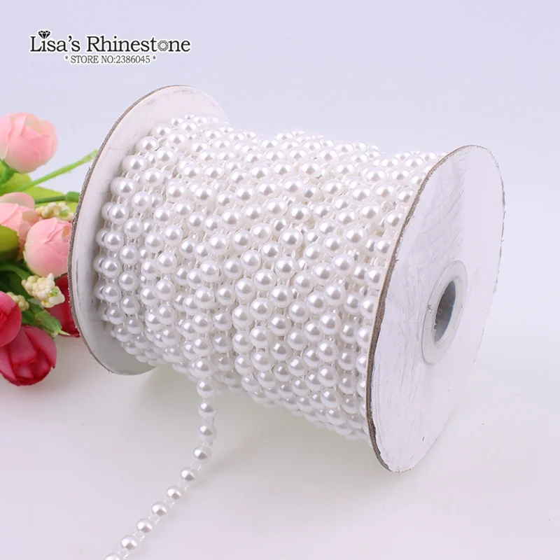 3mm,4mm,6mm,8mm Ivory&White Half Round Cotton Line Pearl Beads Chain DIY Garland Flowers Wedding Party Decoration