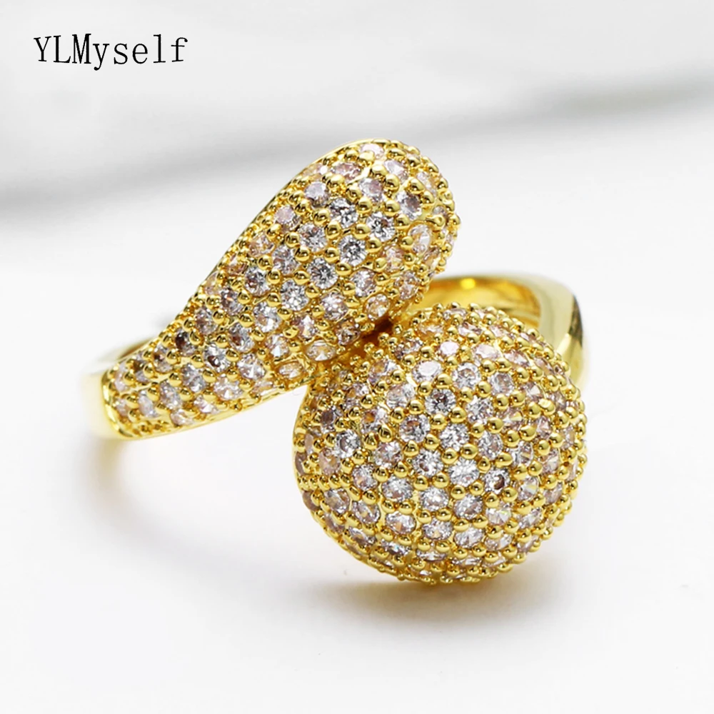 

New Elegant Ring White/Gold-color Micro pave Cubic Zirconia Jewellery Latest Jewelry Brass rings for women