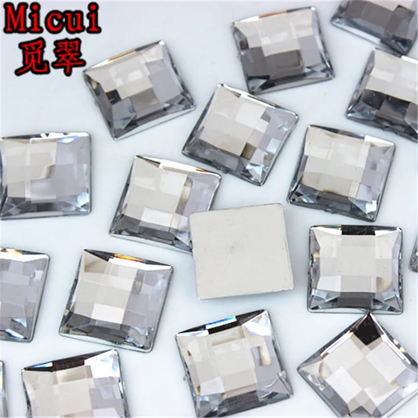 Micui 50pcs 14mm Crystal Mix Color Acrylic Rhinestones Flatback Square Gems Strass Stone For Clothes Dress Craft MC788