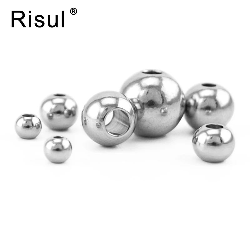 100pcs Stainless Steel 4/6/8/10mm Large Hole slide Beads for Jewelry Making Ball Silver gold color DIY Necklace Jewelry ball