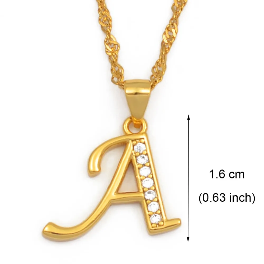 Anniyo A-Z Letters Necklaces Gold Color Alphabet Initial Pendant Chain Women Girl Cubic Zirconia English Letter Jewelry #040602