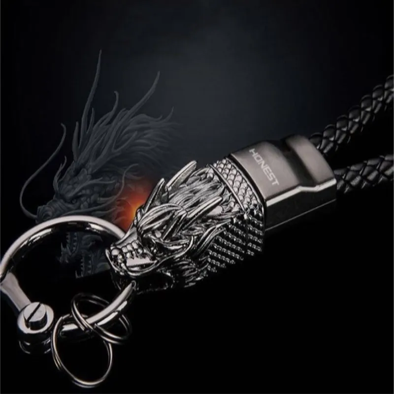 Dragon Head Model Weave Keychain Key Holder Zinc Alloy Car Key Ring Chain Automobiles Car Styling Accessories High Grade Gifts