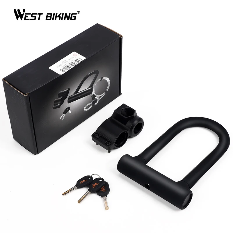 WEST BIKING Safety Bike U Lock Steel MTB Road Bike Bicycle Cable Lock Anti-theft Heavy Duty Lock Set Cycling U-lock with Cable