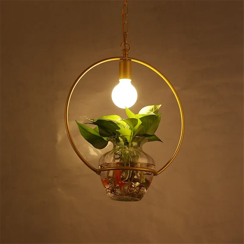 Rural glass flower pots flowers and plants potted pendant lamps creative geometry green terrace dining room lights LO72510