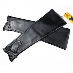 Guantes de cuero sin dedos de piel de oveja larga para mujer, forro de terciopelo grueso, mangas cálidas de medio dedo, moda de otoño e invierno, nuevo