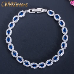 CWWZircons Exquisite White Gold Color Cubic Zircon Inlaid and Royal Blue Stone Women High Quality Bracelets Bangles CB124