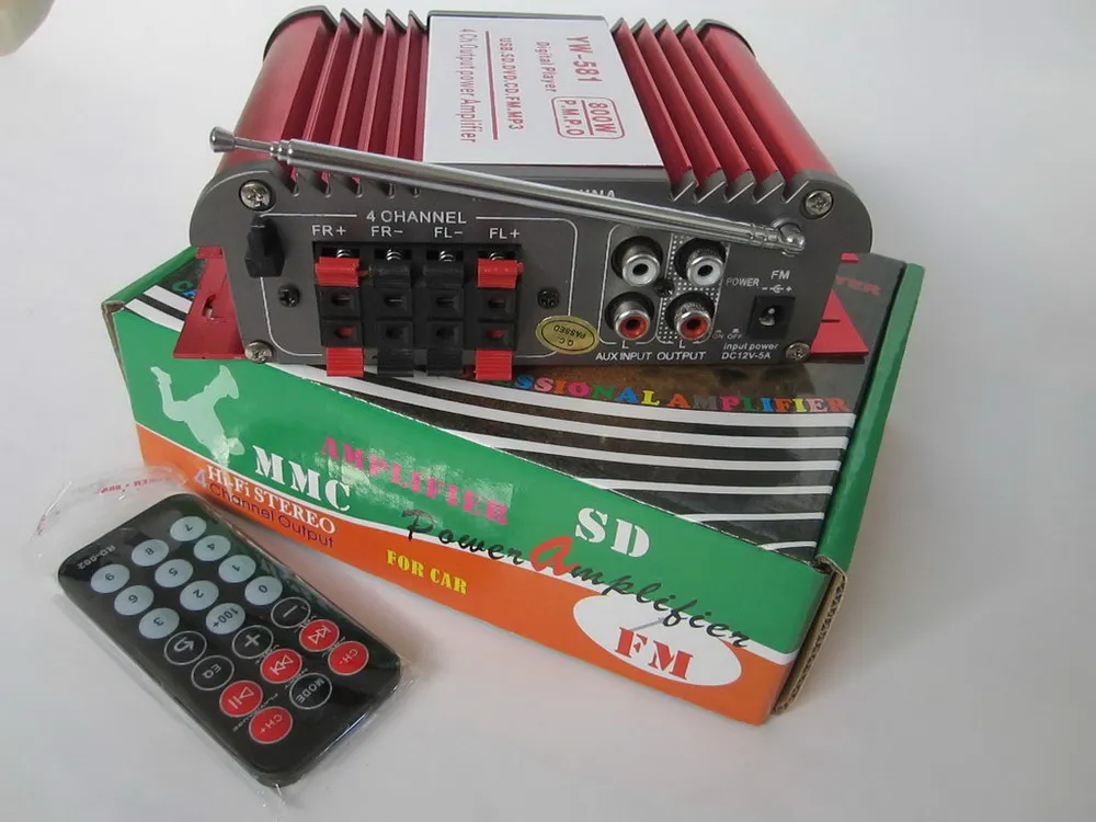 Lector de cuatro canales de 12V USB SD con radio FM, pantalla, amplificador YW581, máquina para el hogar y el coche