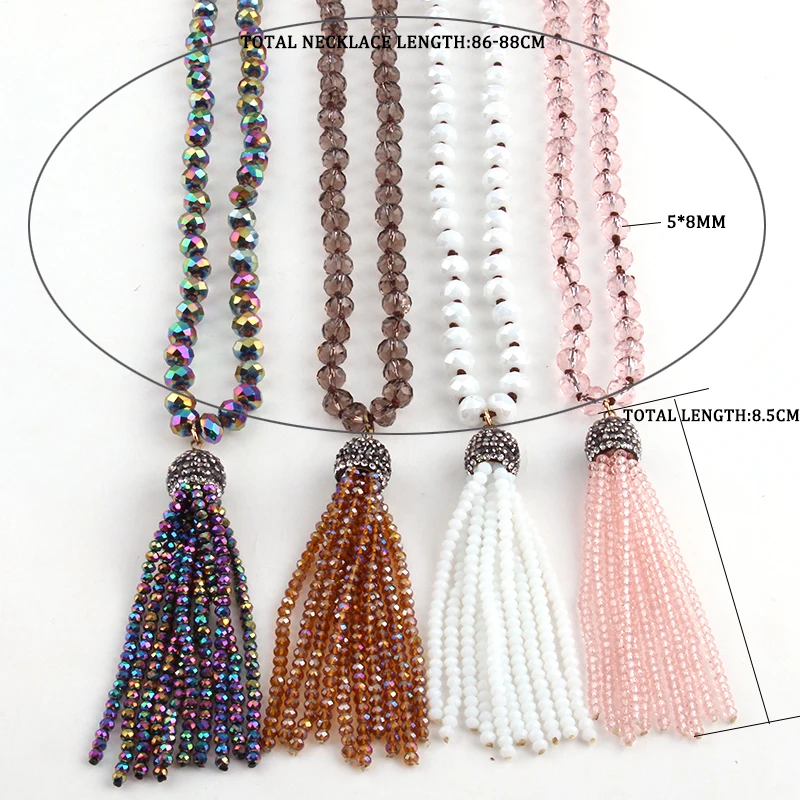 Fashion Knotted Glass Crystal Beads Ethnic Necklace Bohemian Tribal Jewelry Crystal Tassel Halsband For Women Bead Neck