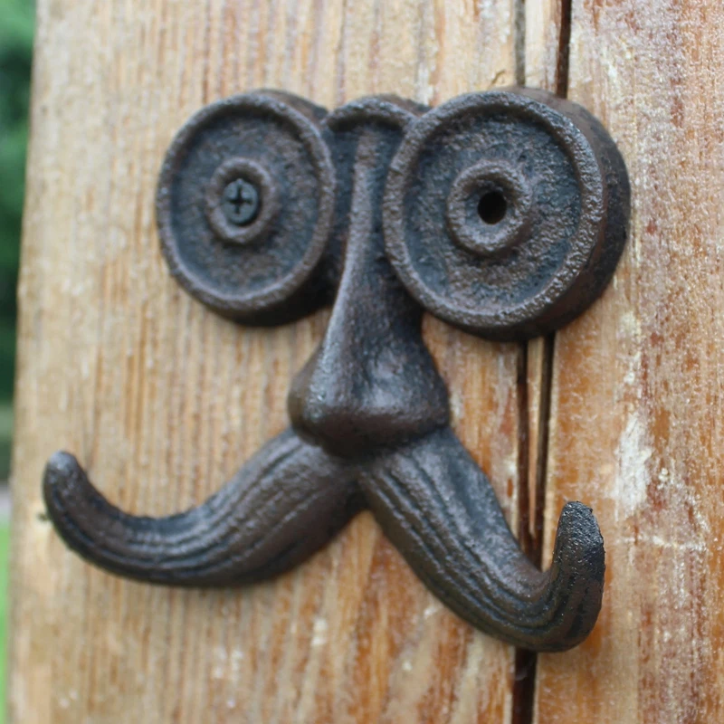 European Vintage Cute Old Man With Long Mustache Design Home Garden Decor Cast Iron Wall Hook With Two Hangers