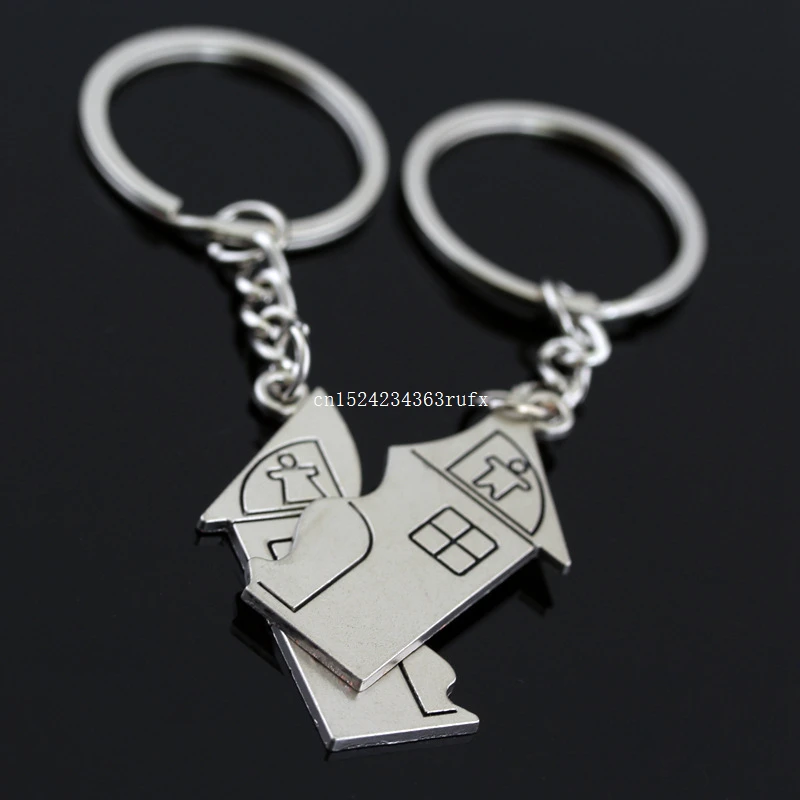 200sets Couple Keychain House Keychain Key Ring Silver Plated Lovers Love Key Chain Souvenirs Valentine's Day gift