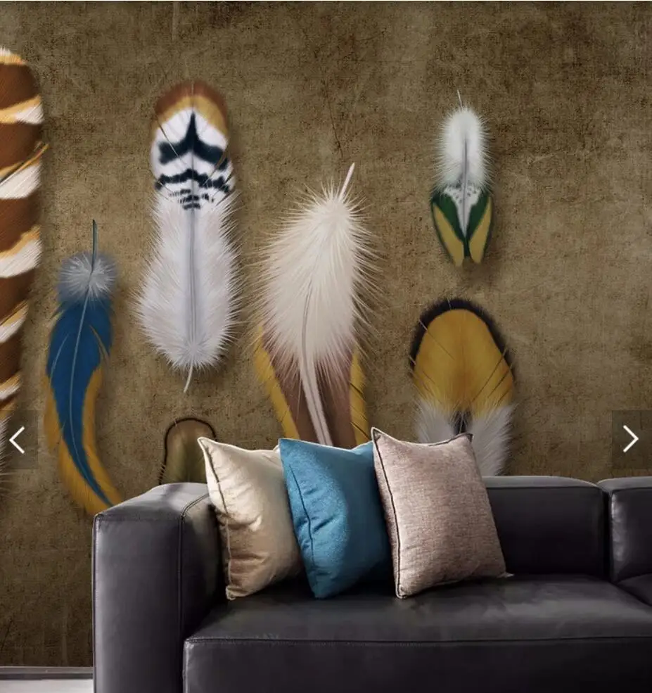 

Colorful Feather Wall Mural Dark Background Landscape Wall Papers Roll for Living Room Wallpapers Murals Photo Wallpaper Nature