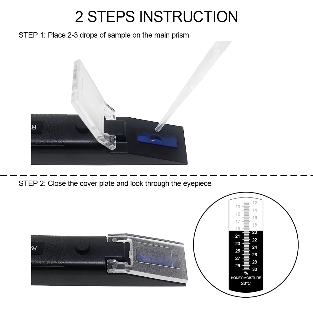 12-30% Water Honey Refractometer with Calibration ATC Refractometer Honey Moisture Meter Tester with Cloth Carrying Bag