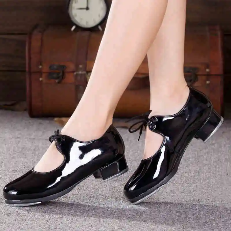 Adult Women Tap Shoes Dance shoes Dancing Shoes Professional Tap Shoe PU Patent Leather Comfortable 2019 Hot HEEL 4cm