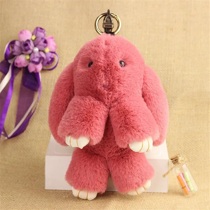 18cm Faux Rex Fur Rabbit Keychain Big Pompom Bunny Toys Keyring Trinket Hare Toy Car Key Ring Women Bag Charms Jewelry Doll Gift