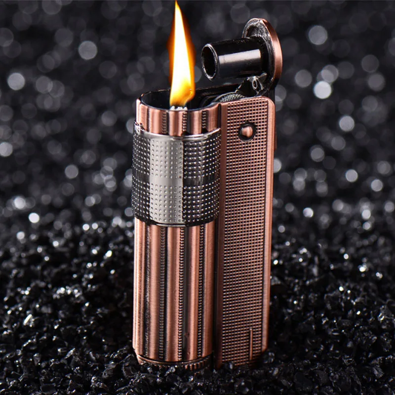 Unique Retro old Gasoline Metal Lighter Men Vintage Kerosene Cigarette Lighter Retro Windproof  Lighters Smoker Fire