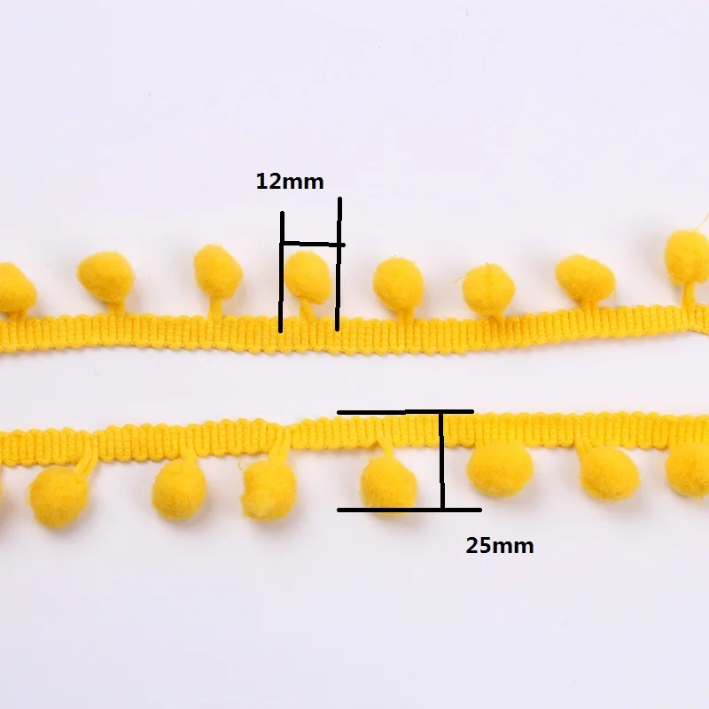 25mm 5 Yards Giallo Pompom Frangia di Pizzo Fatti A Mano Del Nastro della Festa Nuziale Del Mestiere Tessuto di Pizzo Accessori di Abbigliamento Fai