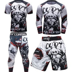 Rashguard męska Kimono Jiu Jitsu Mma koszulka + spodnie zestawy spodenki Muay thai Bjj Rashguard dla mężczyzn siłownia koszulki bokserskie odzież Boxeo