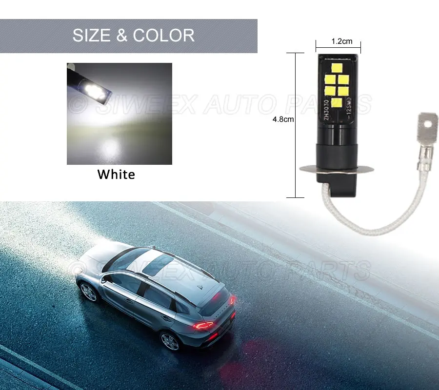 Super Bright H3 H1 LED 12 SMD 3030 Car Driving Headlight Fog Light Auto Lamp Bulb Conversion 12V DC White