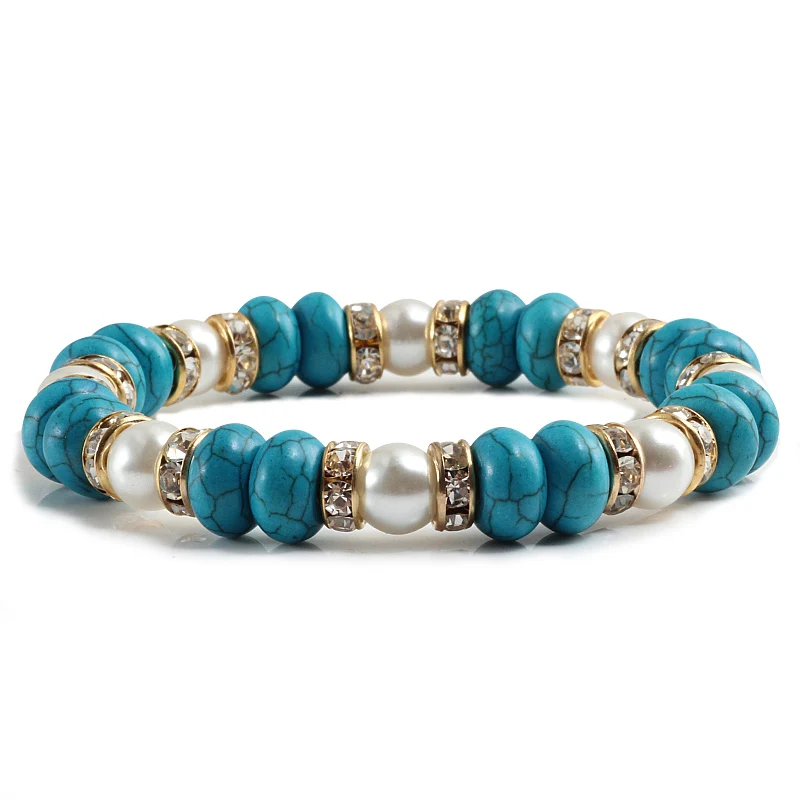 Fashion Vintage Boho Charm Bracelets Bangle Women Natural Stone Blue Beads Strand Bracelet Men Jewelry Pulseras Mujer