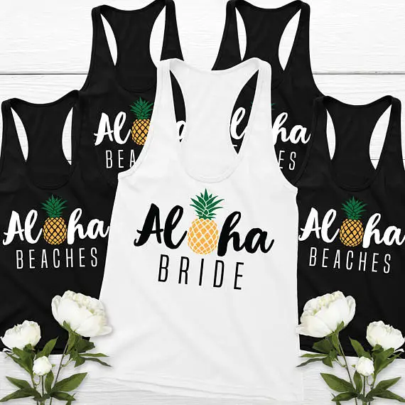 Personalized pineapple Bridesmaids Bride Tank tops Aloha Beaches Bachelorette bridal shower t Shirts wedding Party favors