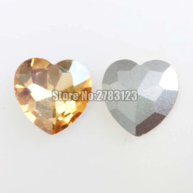 Free shipping AAA Glass Crystal Golden champion  heart shape pointback rhinestones No hole diy/Clothing accessories SWHP204