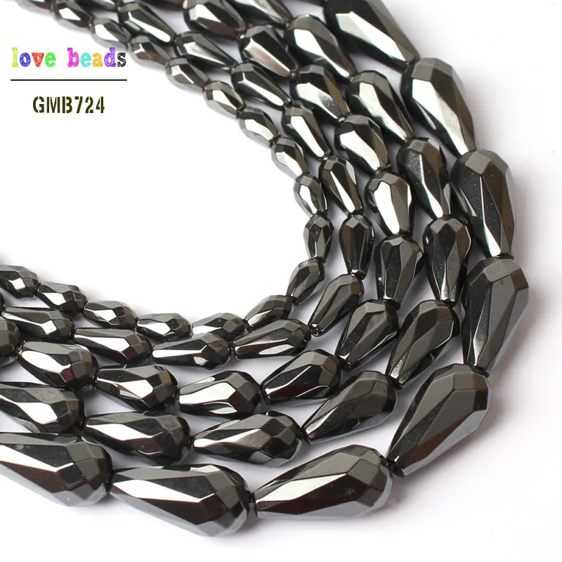 Natural Faceted Black Hematite Teardrop Waterdrop Loose Beads for Jewelry Making Bracelet Healing Power 15\'\' 5x8/6x12/8x12mm