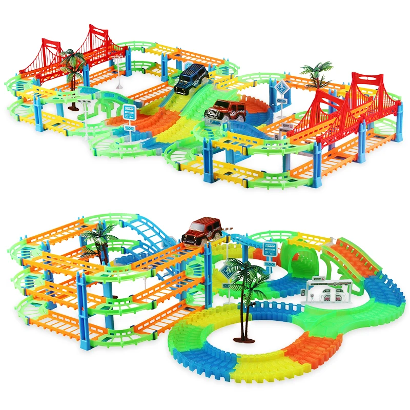 Connect 2 Type Railway Magical Racing Track Play Set DIY Bend Luminous Race Track Electronic Flash Light Car Toys For Children